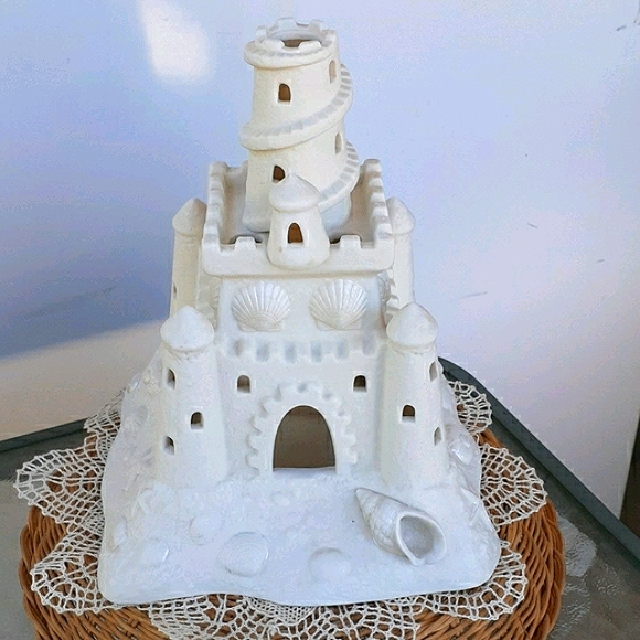 👉*VINTAGE* PARTYLITE SANDCASTLE TEALIGHT HOUSE ~RETIRED ~SEASHELLS OCEAN BEACH - Picture 2 of 7